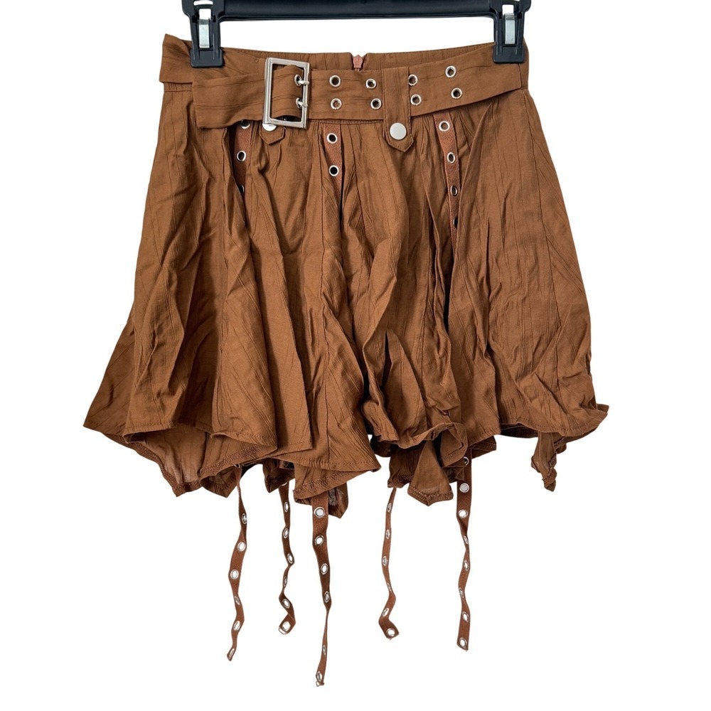 Brown grommet‎ detail mini skirt skort